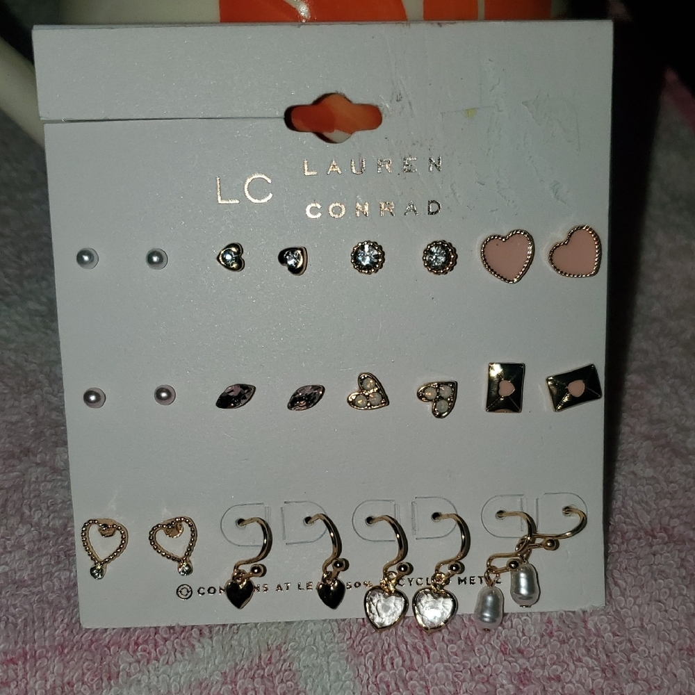 LC Lauren Conrad Gold and Pink Dainty Earrings